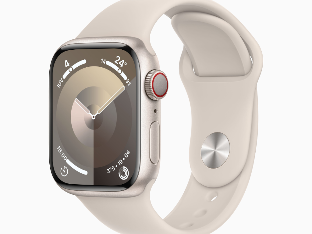Apple Watch Series 9 GPS + Cellular Case estelar de alumínio – 41 mm • Pulseira esportiva estelar – M/G