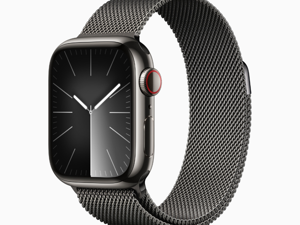 Apple Watch Series 9 GPS + Cellular • Caixa Grafite de aço inoxidável – 41 mm • Pulseira Grafite Estilo Milanês