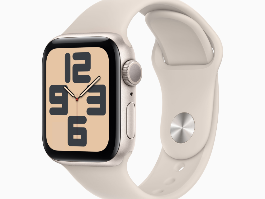 Apple Watch SE GPS • Caixa estelar de alumínio – 40 mm • Pulseira esportiva estelar – M/G