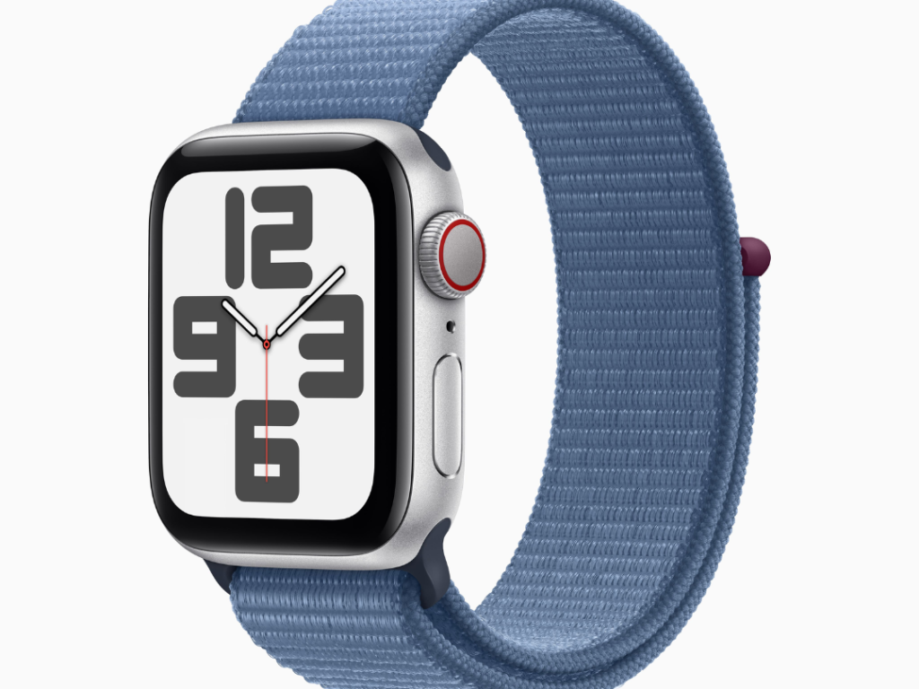 Apple Watch SE GPS + Cellular • Caixa meia-noite de alumínio – 40 mm • Pulseira Loop esportiva azul-inverno