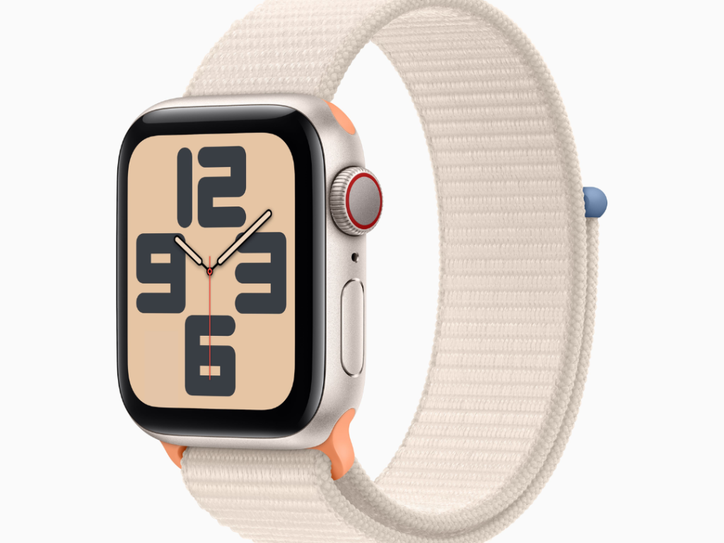 Apple Watch SE GPS + Cellular • Caixa estelar de alumínio – 40 mm • Pulseira Loop esportiva estelar