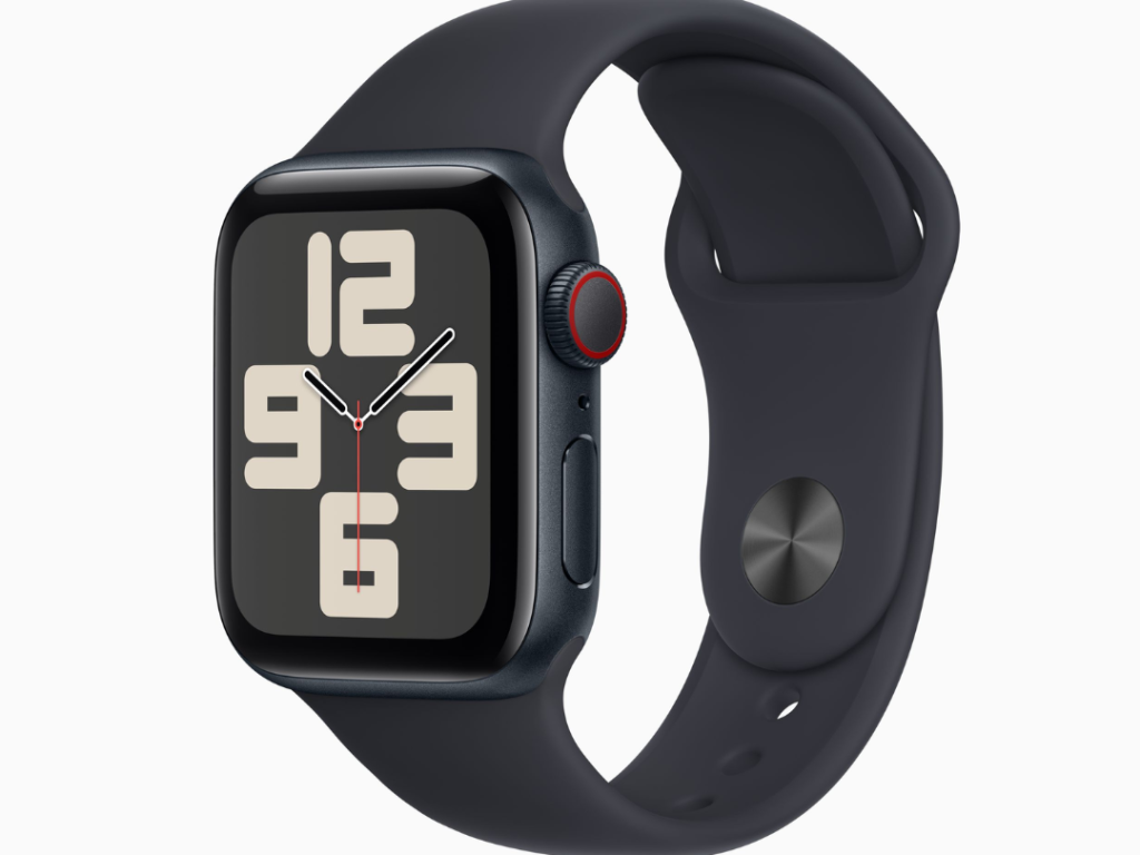 Apple Watch SE GPS + Cellular • Caixa meia-noite de alumínio – 40 mm • Pulseira esportiva meia-noite – M/G