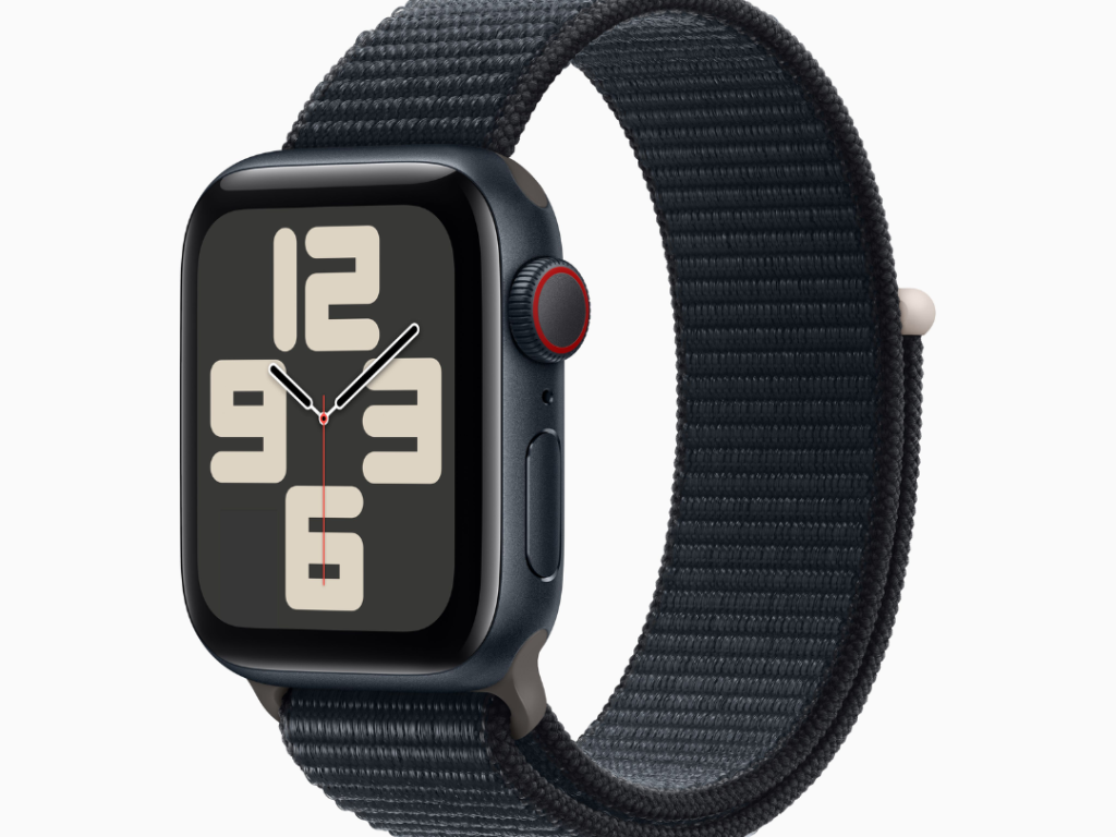 Apple Watch SE GPS + Cellular • Caixa meia-noite de alumínio – 40 mm • Pulseira loop esportiva meia-noite