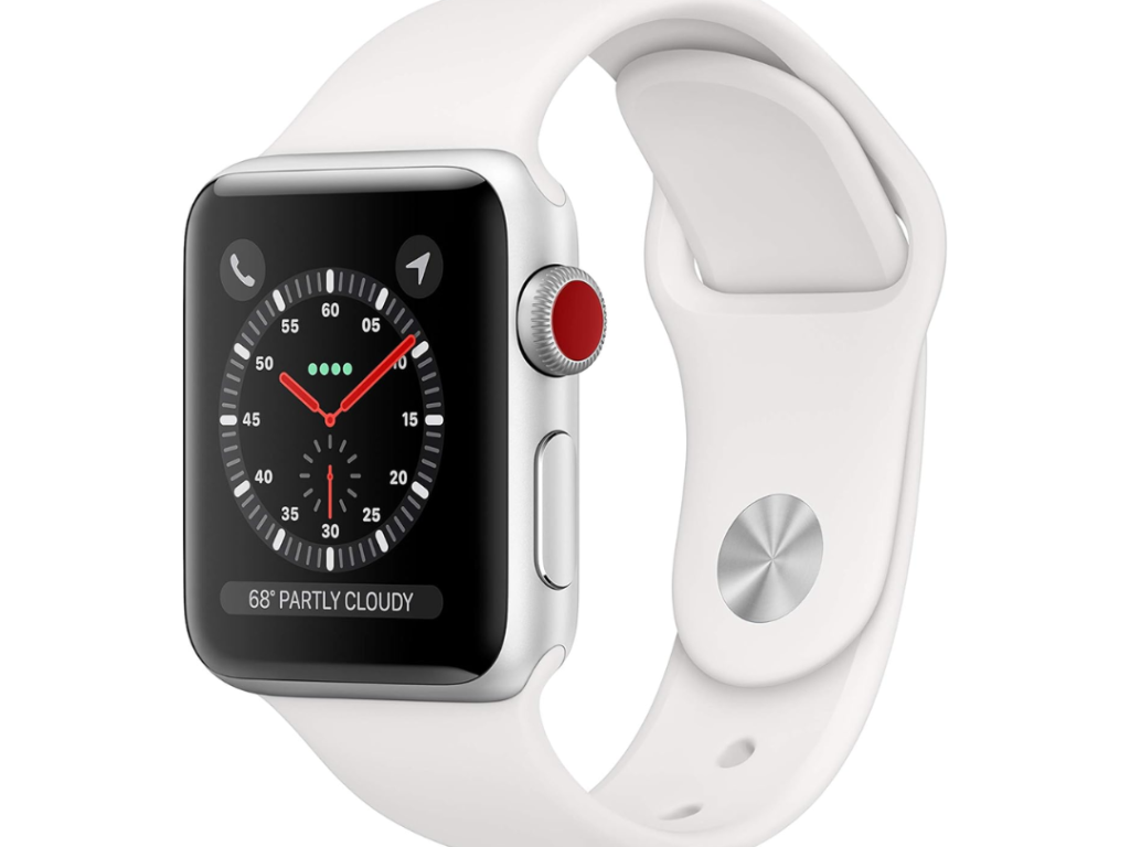 Apple Watch Series 3, GPS + Cel 38 mm, Alumínio Prata, Pulseira Esportiva Branca