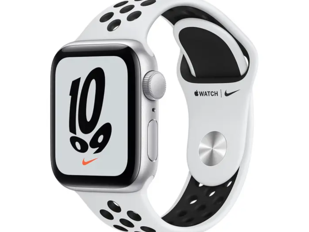 Apple Watch SE Nike GPS 40mm - Caixa de Alumínio Prata - Pulseira Esportiva Platina/Preta