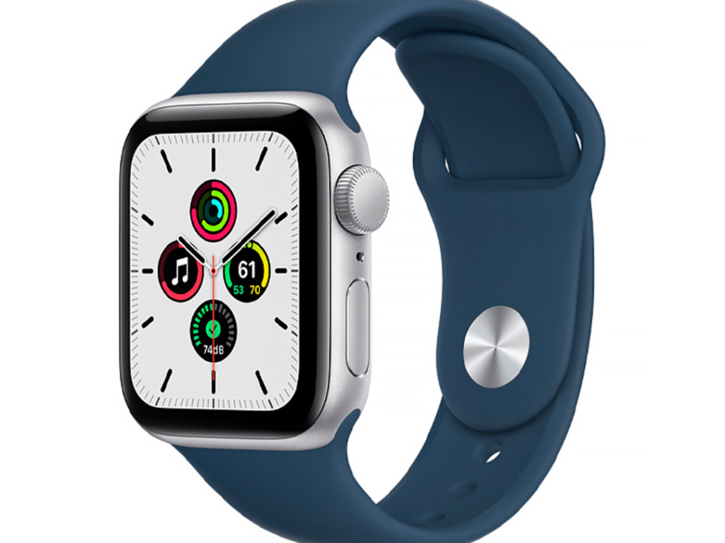 Apple Watch SE GPS 44mm - Caixa de Alumínio Prata - Pulseira Esportiva Azul-Abissal