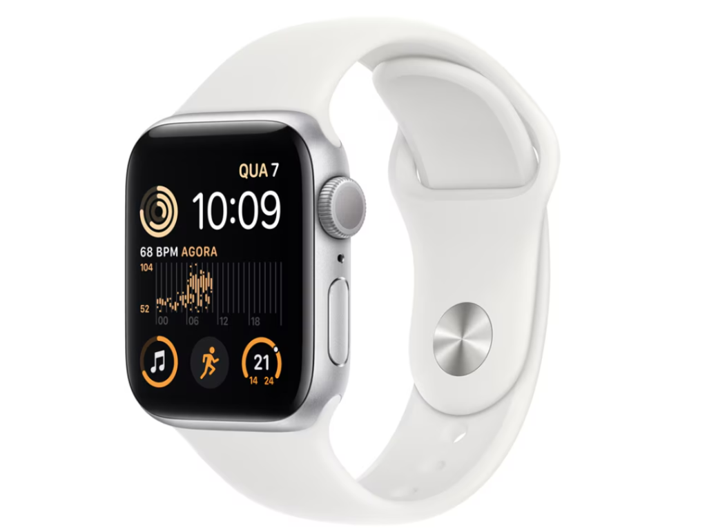 Apple Watch SE GPS - Caixa de Alumínio Prata - 40 mm - Pulseira Esportiva Branca